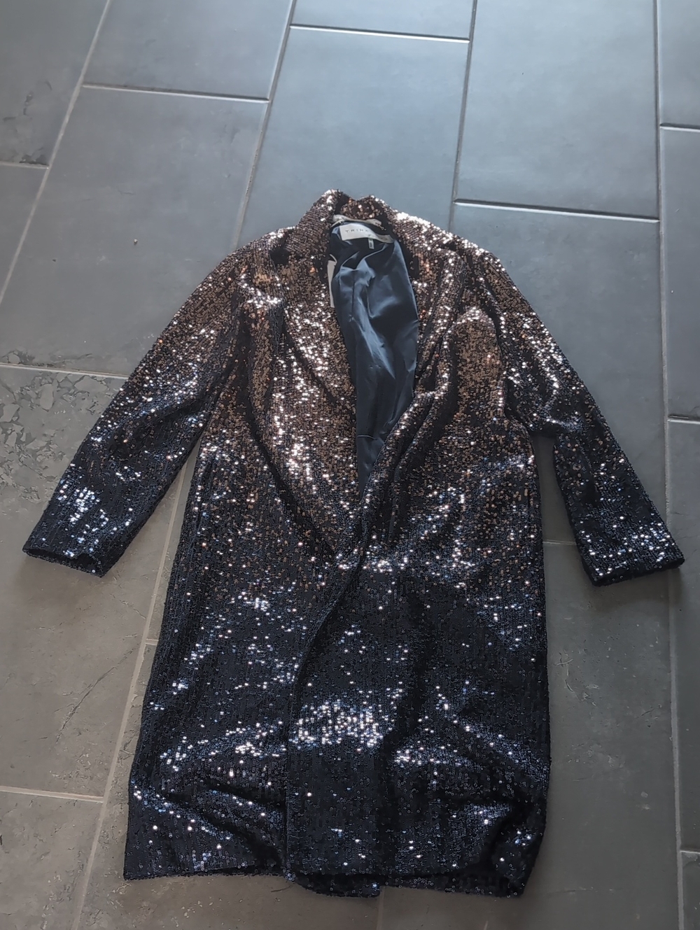 Trina Turk Sequin Longline Coat - Black XS